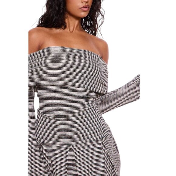 PrettyLittleThing Textured Bardot Flared Sleeve Shift Dress - Size UK 14 (US 10) - Picture 7 of 7